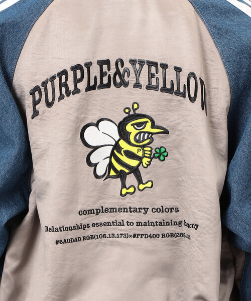 Purple&Yellow（パープルアンドイエロー）の「サテン×デニム切替 刺繍ブルゾン（デニムジャケット・メンズ・ブラック/グレイッシュベージュ・SMALL/MEDIUM/LARGE）」の21枚目の写真