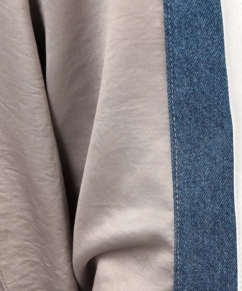 Purple&Yellow（パープルアンドイエロー）の「サテン×デニム切替 刺繍ブルゾン（デニムジャケット・メンズ・ブラック/グレイッシュベージュ・SMALL/MEDIUM/LARGE）」の16枚目の写真