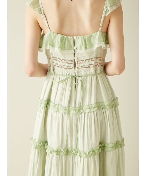 ティアードフリルキャミワンピース　リリーブラウン ティアードフリルキャミワンピース(マキシ・ロングワンピース