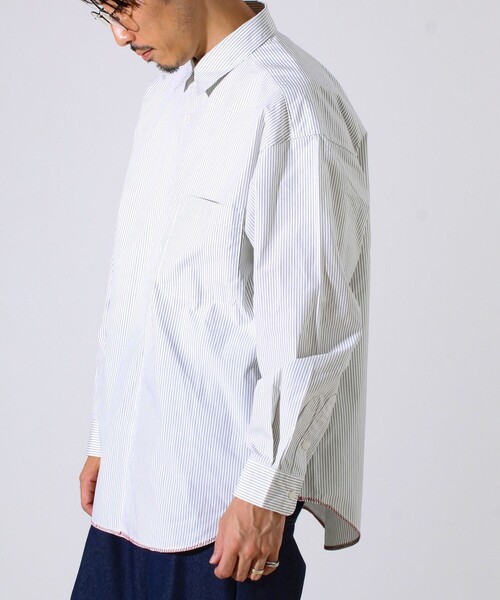 GLOSTER（グロスター）の「【裾ステッチで差がつく】ストライプオーバーシャツ（シャツ/ブラウス・メンズ・ブルー系その他/ホワイト系その他/ホワイト×ブラック・S/M/L）」の8枚目の写真