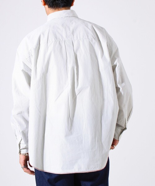 GLOSTER（グロスター）の「【裾ステッチで差がつく】ストライプオーバーシャツ（シャツ/ブラウス・メンズ・ブルー系その他/ホワイト系その他/ホワイト×ブラック・S/M/L）」の9枚目の写真