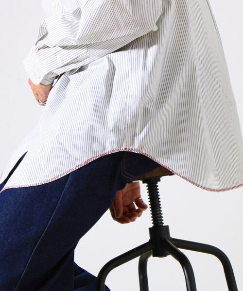 GLOSTER（グロスター）の「【裾ステッチで差がつく】ストライプオーバーシャツ（シャツ/ブラウス・メンズ・ブルー系その他/ホワイト系その他/ホワイト×ブラック・S/M/L）」の12枚目の写真