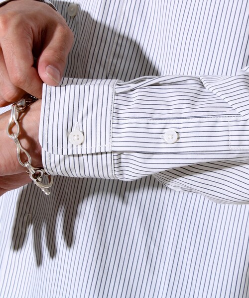 GLOSTER（グロスター）の「【裾ステッチで差がつく】ストライプオーバーシャツ（シャツ/ブラウス・メンズ・ブルー系その他/ホワイト系その他/ホワイト×ブラック・S/M/L）」の15枚目の写真