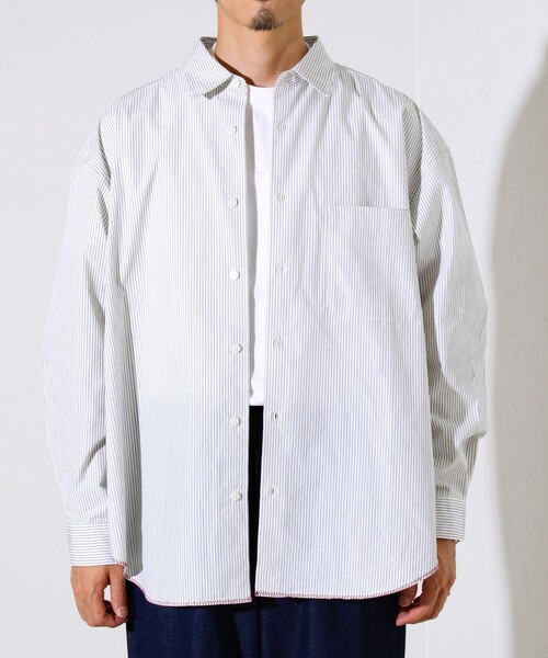 GLOSTER（グロスター）の「【裾ステッチで差がつく】ストライプオーバーシャツ（シャツ/ブラウス・メンズ・ブルー系その他/ホワイト系その他/ホワイト×ブラック・S/M/L）」の19枚目の写真