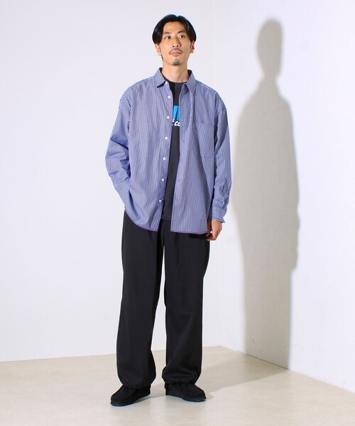 GLOSTER（グロスター）の「【裾ステッチで差がつく】ストライプオーバーシャツ（シャツ/ブラウス・メンズ・ブルー系その他/ホワイト系その他/ホワイト×ブラック・S/M/L）」の20枚目の写真