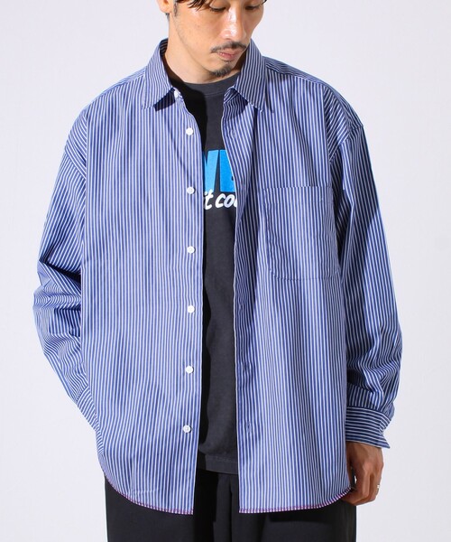 GLOSTER（グロスター）の「【裾ステッチで差がつく】ストライプオーバーシャツ（シャツ/ブラウス・メンズ・ブルー系その他/ホワイト系その他/ホワイト×ブラック・S/M/L）」の21枚目の写真