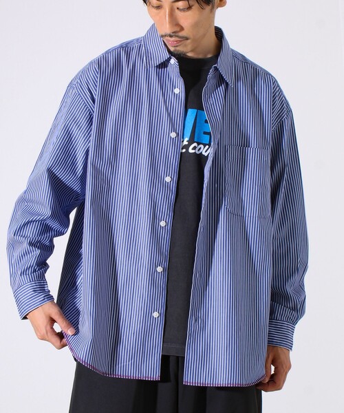 GLOSTER（グロスター）の「【裾ステッチで差がつく】ストライプオーバーシャツ（シャツ/ブラウス・メンズ・ブルー系その他/ホワイト系その他/ホワイト×ブラック・S/M/L）」の22枚目の写真