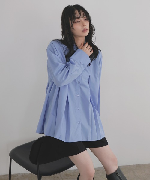 ブラック プリーツフレアシャツ プリーツフレアシャツ（シャツ/ブラウス）｜LIAN（リアン）の