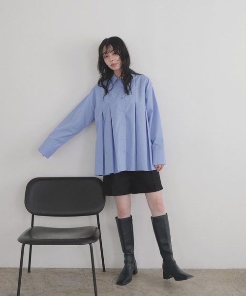 ブラック プリーツフレアシャツ プリーツフレアシャツ（シャツ/ブラウス）｜LIAN（リアン）の