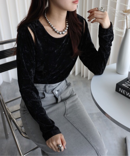 YENNA（イェンナ）の「クラッシュベロア肩あきTシャツ（Tシャツ/カットソー・レディース・ブラウン/ブラック系その他/ブラック/ブラウン系その他・FREE）」の16枚目の写真