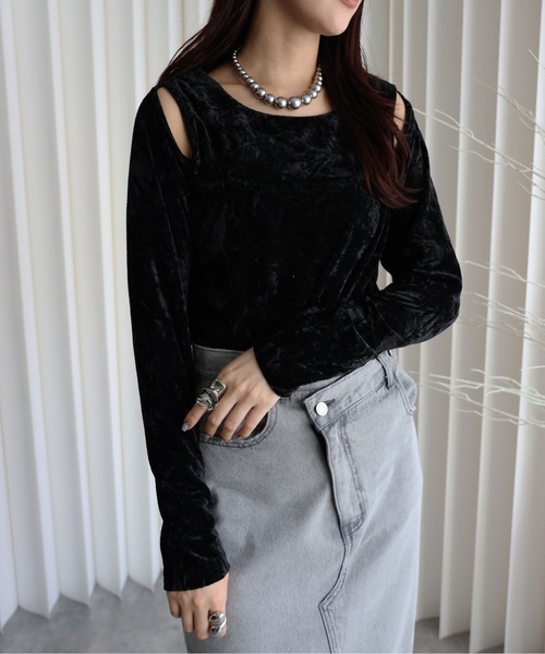 YENNA（イェンナ）の「クラッシュベロア肩あきTシャツ（Tシャツ/カットソー・レディース・ブラウン/ブラック系その他/ブラック/ブラウン系その他・FREE）」の21枚目の写真