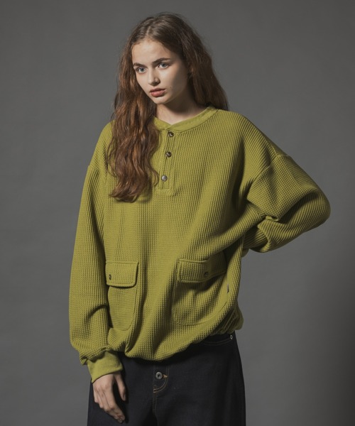 CIVVY.(シヴィ―)の「Henry Waffle Top - ヘンリーワッフルトップス -(Tシャツ/カットソー・メンズ・グリーン/チャコールグレー・LARGE/MEDIUM)」の5枚目の写真