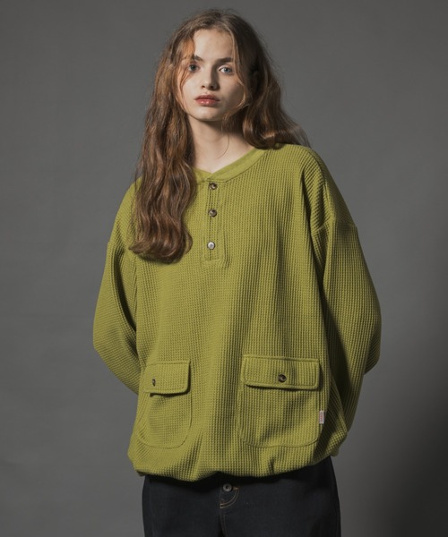 CIVVY.(シヴィ―)の「Henry Waffle Top - ヘンリーワッフルトップス -(Tシャツ/カットソー・メンズ・グリーン/チャコールグレー・LARGE/MEDIUM)」の3枚目の写真