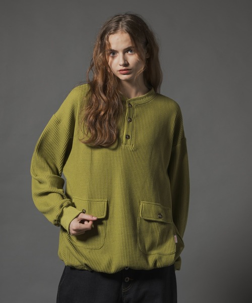 CIVVY.(シヴィ―)の「Henry Waffle Top - ヘンリーワッフルトップス -(Tシャツ/カットソー・メンズ・グリーン/チャコールグレー・LARGE/MEDIUM)」の4枚目の写真