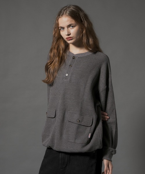 CIVVY.(シヴィ―)の「Henry Waffle Top - ヘンリーワッフルトップス -(Tシャツ/カットソー・メンズ・グリーン/チャコールグレー・LARGE/MEDIUM)」の15枚目の写真