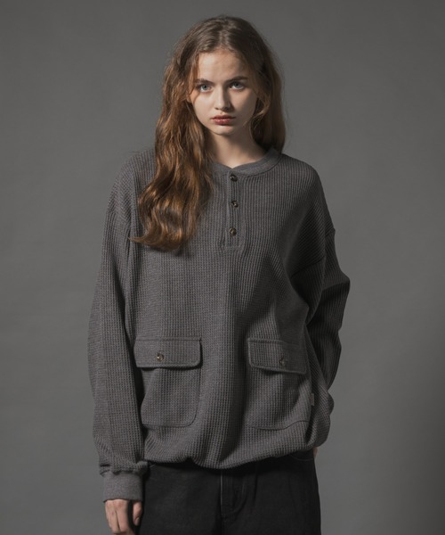 CIVVY.(シヴィ―)の「Henry Waffle Top - ヘンリーワッフルトップス -(Tシャツ/カットソー・メンズ・グリーン/チャコールグレー・LARGE/MEDIUM)」の16枚目の写真