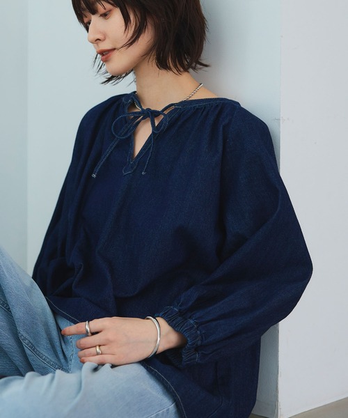 CROSS FUNCTION（クロスファンクション）の「《撥水》FRESH DENIM デニムカフタンボリュームスリーブブラウス【CROSS FUNCTION/クロスファンクション】（シャツ/ブラウス・レディース・ネイビー/サックスブルー・LL/L/M）」の18枚目の写真