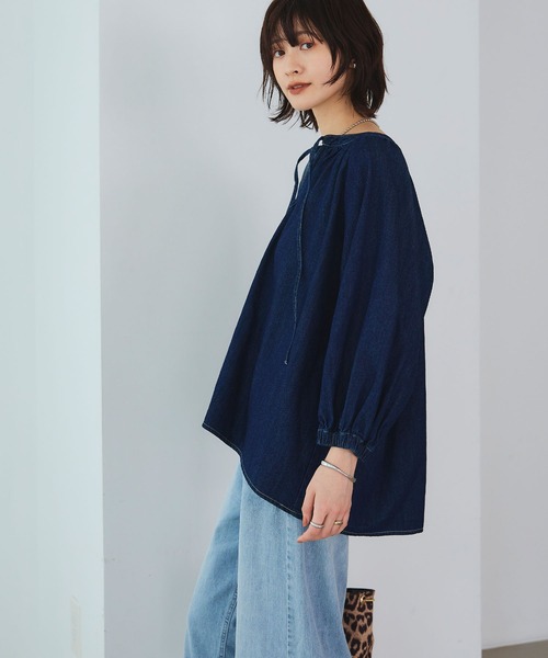 CROSS FUNCTION（クロスファンクション）の「《撥水》FRESH DENIM デニムカフタンボリュームスリーブブラウス【CROSS FUNCTION/クロスファンクション】（シャツ/ブラウス・レディース・ネイビー/サックスブルー・LL/L/M）」の17枚目の写真