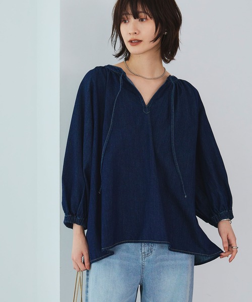 CROSS FUNCTION（クロスファンクション）の「《撥水》FRESH DENIM デニムカフタンボリュームスリーブブラウス【CROSS FUNCTION/クロスファンクション】（シャツ/ブラウス・レディース・ネイビー/サックスブルー・LL/L/M）」の12枚目の写真