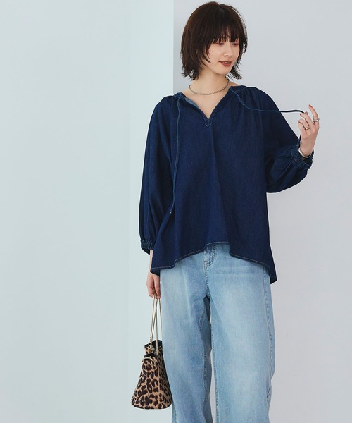CROSS FUNCTION（クロスファンクション）の「《撥水》FRESH DENIM デニムカフタンボリュームスリーブブラウス【CROSS FUNCTION/クロスファンクション】（シャツ/ブラウス・レディース・ネイビー/サックスブルー・LL/L/M）」の16枚目の写真