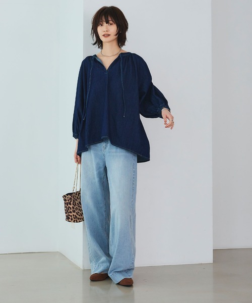 CROSS FUNCTION（クロスファンクション）の「《撥水》FRESH DENIM デニムカフタンボリュームスリーブブラウス【CROSS FUNCTION/クロスファンクション】（シャツ/ブラウス・レディース・ネイビー/サックスブルー・LL/L/M）」の21枚目の写真