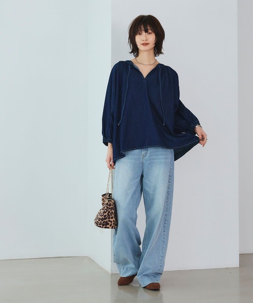 CROSS FUNCTION（クロスファンクション）の「《撥水》FRESH DENIM デニムカフタンボリュームスリーブブラウス【CROSS FUNCTION/クロスファンクション】（シャツ/ブラウス・レディース・ネイビー/サックスブルー・LL/L/M）」の22枚目の写真