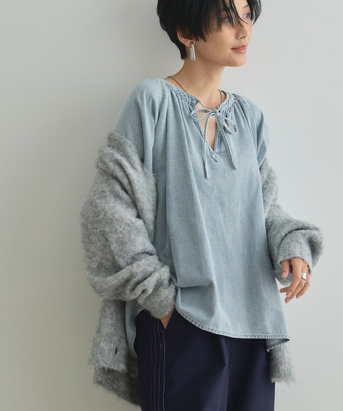 CROSS FUNCTION（クロスファンクション）の「《撥水》FRESH DENIM デニムカフタンボリュームスリーブブラウス【CROSS FUNCTION/クロスファンクション】（シャツ/ブラウス・レディース・ネイビー/サックスブルー・LL/L/M）」の11枚目の写真