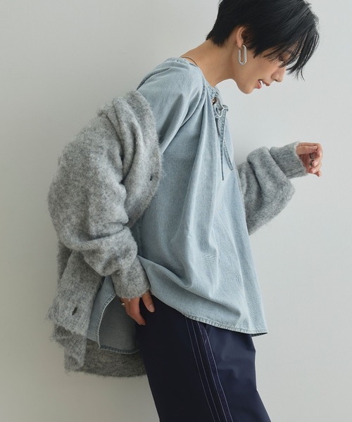 CROSS FUNCTION（クロスファンクション）の「《撥水》FRESH DENIM デニムカフタンボリュームスリーブブラウス【CROSS FUNCTION/クロスファンクション】（シャツ/ブラウス・レディース・ネイビー/サックスブルー・LL/L/M）」の10枚目の写真