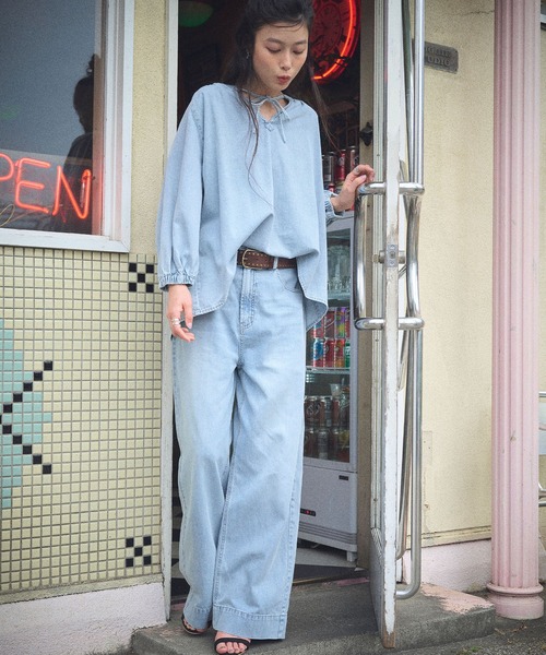 CROSS FUNCTION（クロスファンクション）の「《撥水》FRESH DENIM デニムカフタンボリュームスリーブブラウス【CROSS FUNCTION/クロスファンクション】（シャツ/ブラウス・レディース・ネイビー/サックスブルー・LL/L/M）」の14枚目の写真