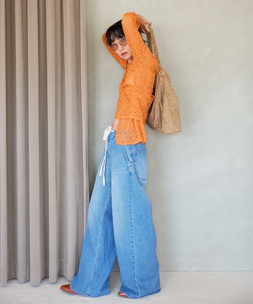 BAYFLOW（ベイフロー）の「【低身長サイズあり】ドロストイージーデニムパンツ / ストレッチデニム（デニムパンツ・レディース・サックスブルー/インディゴブルー・MEDIUM/SMALL/X-SMALL）」の6枚目の写真