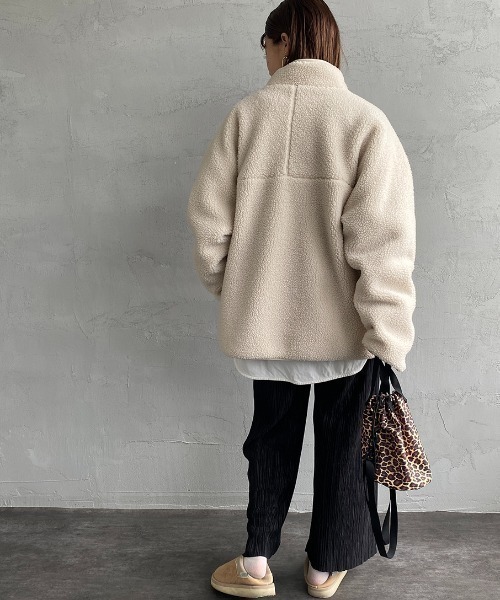 DANTON（ダントン）の「[DANTON/ダントン] スタンドカラー インサレーションボアフリースジャケット（ブルゾン・レディース・ブラック/アイボリー/ベージュ/グレー・M/L/S）」の14枚目の写真