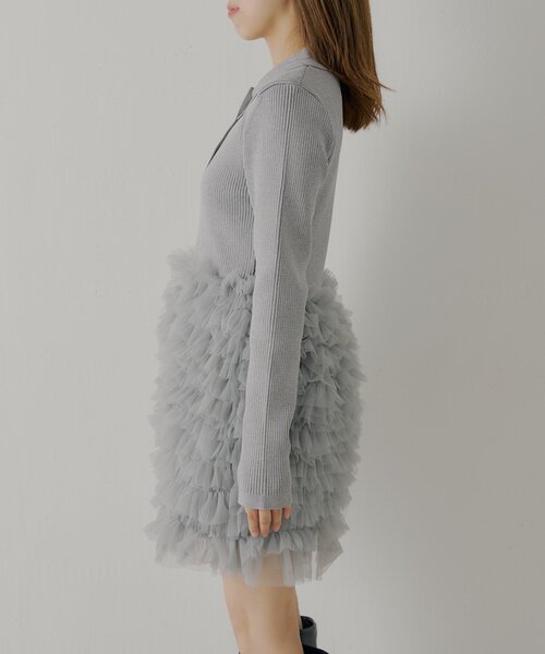 SALON by Chico】フリルティアード襟付きミニワンピース（ワンピース