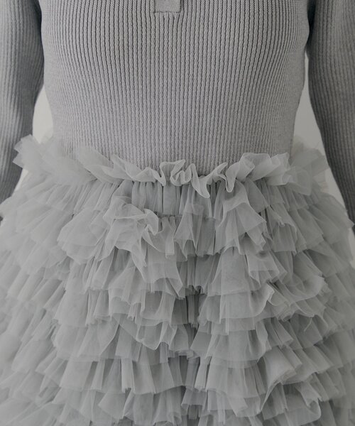 SALON by Chico】フリルティアード襟付きミニワンピース（ワンピース