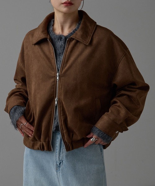 r.（アールドット）の「スウェードライク Wジップブルゾン（ブルゾン・レディース・ブラウン/ベージュ/グレイッシュベージュ・FREE）」の2枚目の写真
