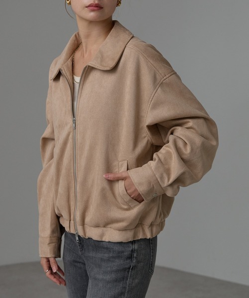 r.（アールドット）の「スウェードライク Wジップブルゾン（ブルゾン・レディース・ブラウン/ベージュ/グレイッシュベージュ・FREE）」の10枚目の写真