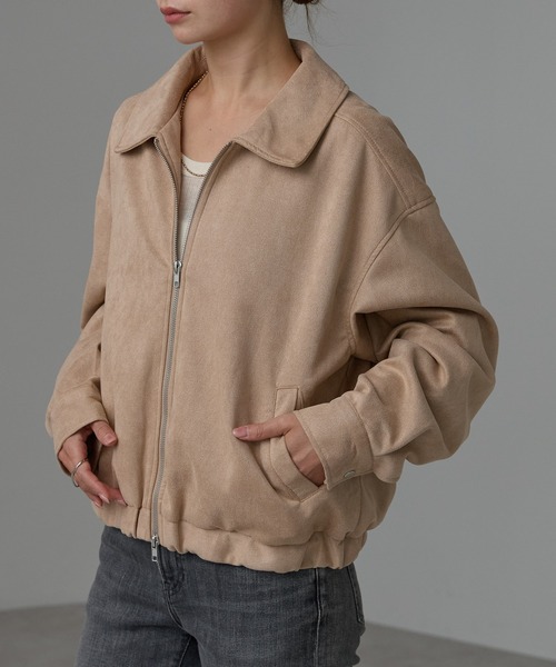 r.（アールドット）の「スウェードライク Wジップブルゾン（ブルゾン・レディース・ブラウン/ベージュ/グレイッシュベージュ・FREE）」の9枚目の写真