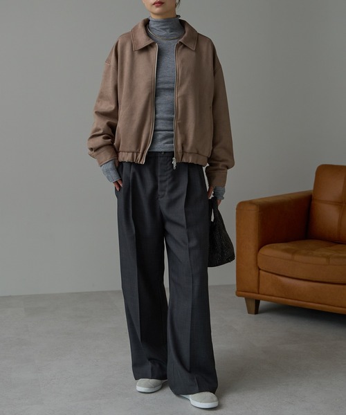 r.（アールドット）の「スウェードライク Wジップブルゾン（ブルゾン・レディース・ブラウン/ベージュ/グレイッシュベージュ・FREE）」の20枚目の写真