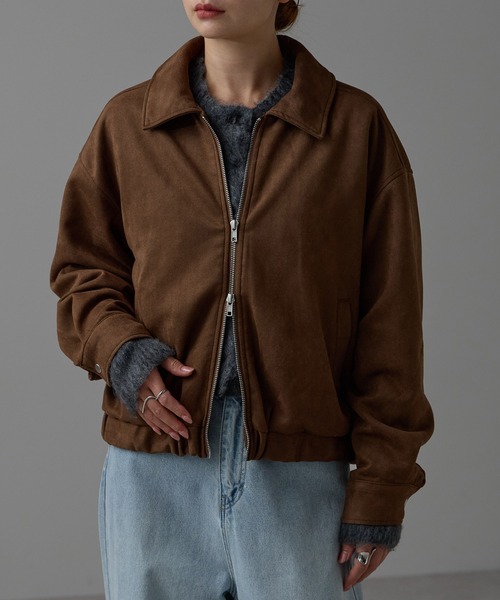 r.（アールドット）の「スウェードライク Wジップブルゾン（ブルゾン・レディース・ブラウン/ベージュ/グレイッシュベージュ・FREE）」の14枚目の写真