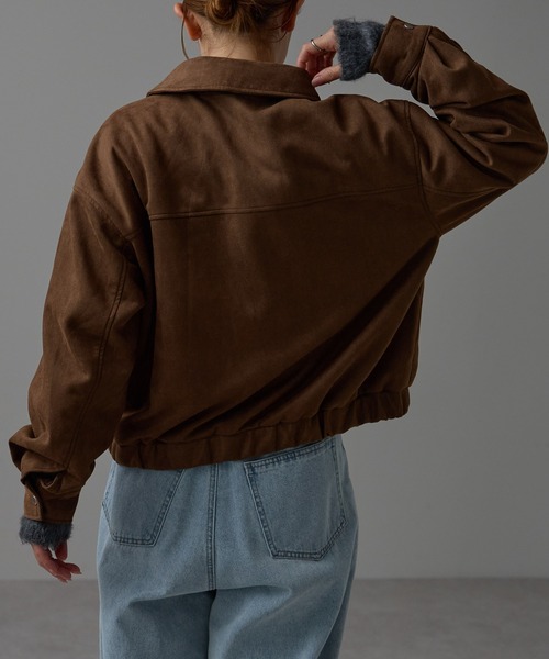 r.（アールドット）の「スウェードライク Wジップブルゾン（ブルゾン・レディース・ブラウン/ベージュ/グレイッシュベージュ・FREE）」の4枚目の写真