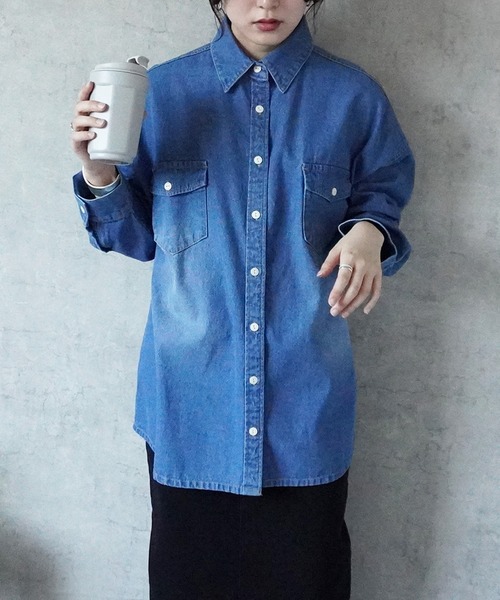 SELECT LEVERY(セレクトリベリー)の「デニムオーバーシャツ(シャツ/ブラウス・レディース・ブルー/ネイビー・MEDIUM/LARGE)」の3枚目の写真