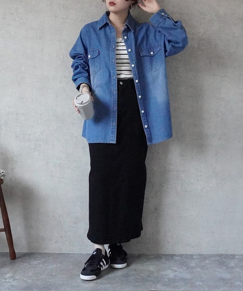 SELECT LEVERY(セレクトリベリー)の「デニムオーバーシャツ(シャツ/ブラウス・レディース・ブルー/ネイビー・MEDIUM/LARGE)」の4枚目の写真