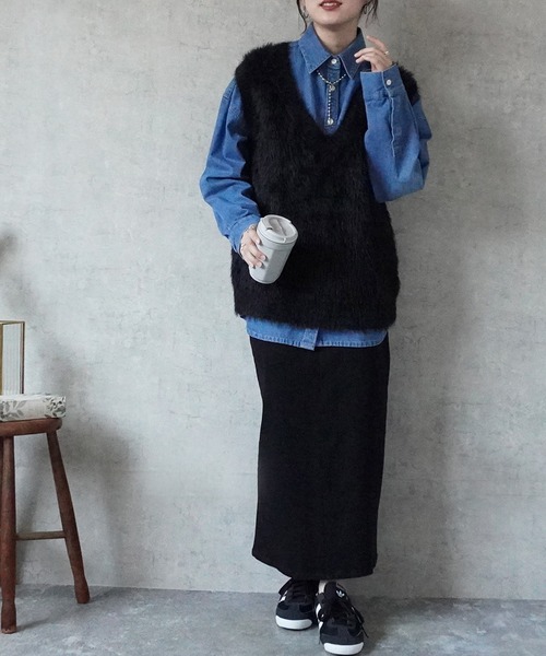 SELECT LEVERY(セレクトリベリー)の「デニムオーバーシャツ(シャツ/ブラウス・レディース・ブルー/ネイビー・MEDIUM/LARGE)」の7枚目の写真