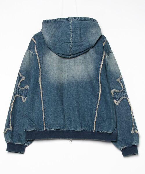 RE730(アールイーセブンサーティー)の「RE730 Denim Cross デニムZIPパーカー クロス十字(ブルゾン・メンズ・ブルー/サックスブルー/ブラック・L/M)」の4枚目の写真