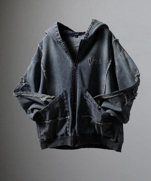 RE730(アールイーセブンサーティー)の「RE730 Denim Cross デニムZIPパーカー クロス十字(ブルゾン・メンズ・ブルー/サックスブルー/ブラック・L/M)」の1枚目の写真