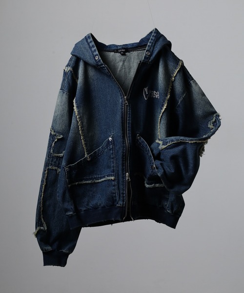 RE730(アールイーセブンサーティー)の「RE730 Denim Cross デニムZIPパーカー クロス十字(ブルゾン・メンズ・ブルー/サックスブルー/ブラック・L/M)」の3枚目の写真