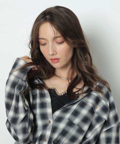 チェックシャツレーストリムニットセット（ニット/セーター