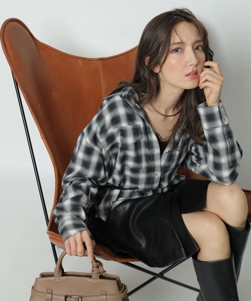 チェックシャツレーストリムニットセット（ニット/セーター