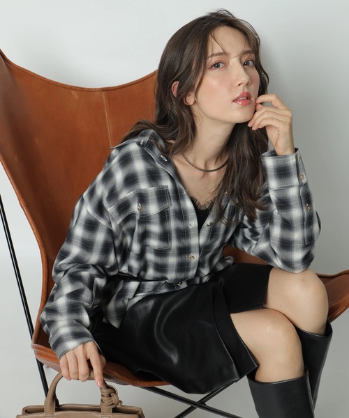 チェックシャツレーストリムニットセット（ニット/セーター