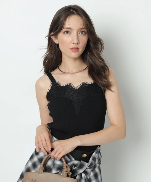 チェックシャツレーストリムニットセット（ニット/セーター