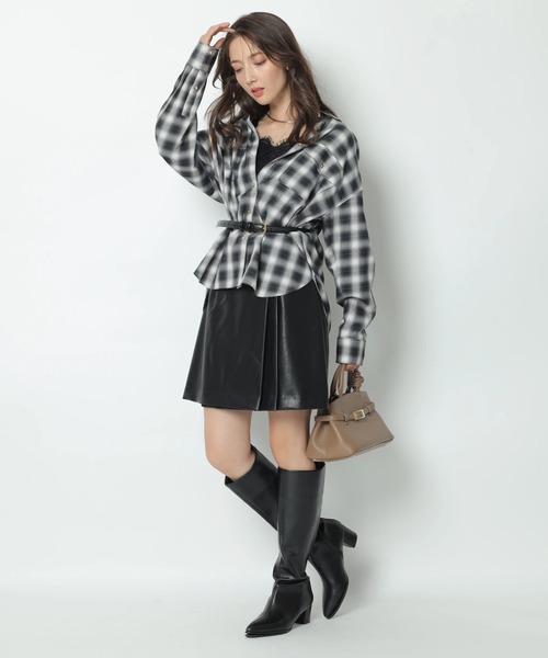 チェックシャツレーストリムニットセット（ニット/セーター